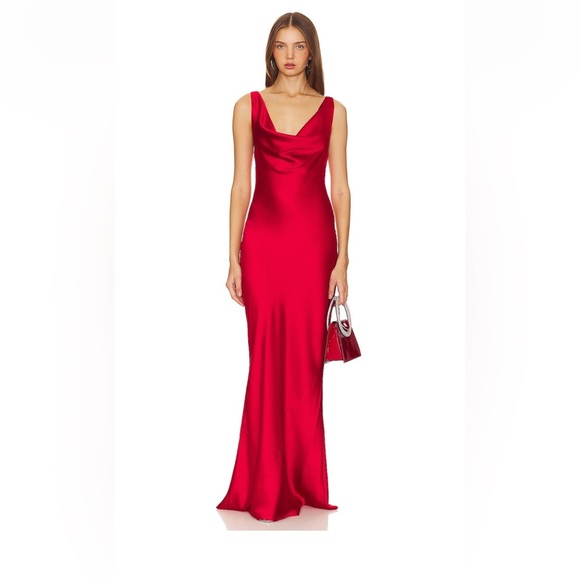 NWT Norma Kamali Deep Drape Neck Gown in Tiger Red - Picture 1 of 14